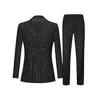 costume 2 pièces vintage pour homme - rayures noires et rouges - coupe ajustée - grand costume de marié - pour smoking - noir - xxl
