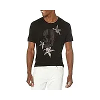 john varvatos t-shirt graphique à manches courtes pour homme, motif tête de mort florale, noir, xl, noir, xl