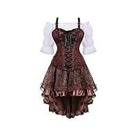 corset jupe robe top bustier femme 3 pcs steampunk sexy dentelle vintage lingerie grande taille gothique costume brun l