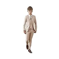 costume à revers en pointe pour garçons - coupe ajustée - blazer - pantalon - costume de fête pour garçons - costume formel pour enfants - smoking pour mariage, beige, 16 ans