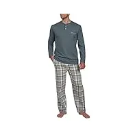 mariner - pyjama en pur coton peigné col boutons et bas en flanelle - couleur - gris - pointure - 2/small