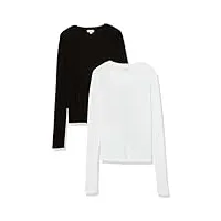 splendid abbie lot de 2 chemises à manches courtes et col rond pour femme, noir/blanc, taille xs