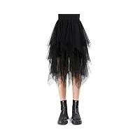 monbessi jupe tulle femme pour dames taille élastiquée 80cm jupe midi jupe en filet irrégulière daily, prom, party (noir)