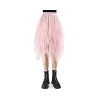monbessi jupe tulle femme pour dames taille élastiquée 80cm jupe midi jupe en filet irrégulière daily, prom, party (rose)