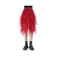 monbessi jupe tulle femme pour dames taille élastiquée 80cm jupe midi jupe en filet irrégulière daily, prom, party (rouge)