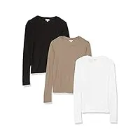 splendid lot de 3 t-shirts basiques à col rond pour femme, noir/blanc/cendré, taille xl