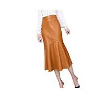 ownwfeat jupe plissée en cuir taille haute pour femme, jaune, 52