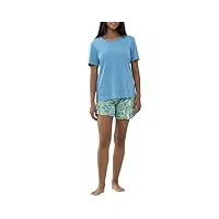 mey pyjama pour femme - pyjama 2 pièces avec pantalon court et imprimé - série night danielle - 13200, summer blue., xxl