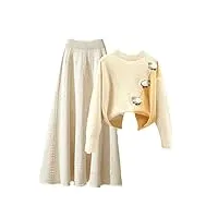 costume d'automne et d'hiver pour femme - pull en tricot ample - jupe fine - jupe deux pièces, costume deux pièces 1, 4xl
