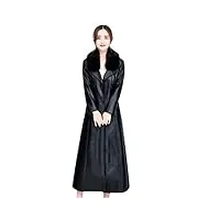 alloaone veste en cuir pour femme automne hiver manteau ample ceinture slim fashion tops, col épais, xl
