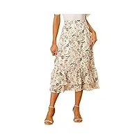 allegra k jupe imprimée en mousseline de soie pour femme - taille élastique - volants - jupe midi fluide, blanc jaune - floral, 48