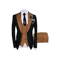 jinxuanya costume 3 pièces pour homme - coupe ajustée - Écharpe à revers - blazer - smoking - pour mariage - blazer + gilet + pantalon, marron, l