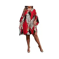 floerns robe tunique à manches longues et ourlet asymétrique pour femme, léopard rouge., xx-large plus