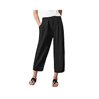 pasuda pantalon femme Été coton lin 7/8 pantalons fluide large taille haute elastique décontractée pantacourt solide couleur léger sport longueur pants avec poches (noir, xl)