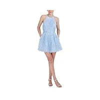 bcbgmaxazria mini robe de soirée courte à bretelles spaghetti réglables col rond, bleu éthéré, 42 femme