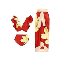 tjlss maillot de bain plissé à col en v imprimé rouge fendu taille haute sexy bikini slim fashion jupe de plage à lacets for femmes (color : d, size : xl)