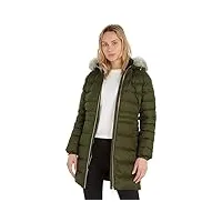 tommy hilfiger femme doudoune down jacket with fur hiver, vert (army green), l