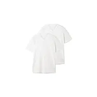 tom tailor lot de 2 t-shirts col v en coton, 20000-blanc, xl hommes