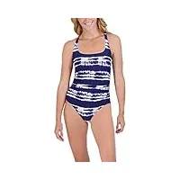 nautica maillot de bain une pièce standard pour femme - dos croisé - contrôle du ventre - séchage rapide - coupe amovible - bretelles réglables, bleu tie-dye, l