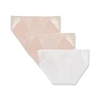 maidenform lot de 3 culottes de bikini avec dentelle pour femme sous-vêtement de style, palourdes de sable/blanc/moule de sable, xl