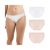 maidenform pure comfort lot de 3 culottes de bikini côtelées sans couture pour femme sous-vêtement de style, sandshell/blanc/sable
