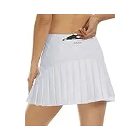 mofiz jupe short tennis femme sport golf mini jupe plissée courte avec poche skort blanc l