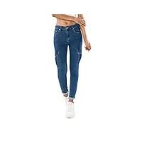 nina carter s353 pantalon cargo pour femme coupe skinny jeans cargo jeans stretch jean cargo jean usé, bleu (q1887), l