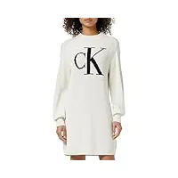 calvin klein jeans femme robe-pull intarsia loose manches longues, blanc (ivory), xl