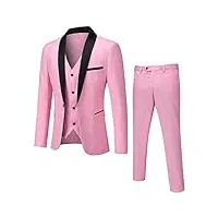 youthup costume homme 3 pièces un bouton coupe ajustée col châle pour mariage dîner smoking veste gilet pantalons rose xl