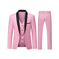 youthup costume homme 3 pièces un bouton coupe ajustée col châle pour mariage dîner smoking veste gilet pantalons rose xxl