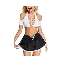 adsexy lingerie sexy pour femme - costume de fête - ensemble uniforme - mini jupe à carreaux avec bordure en dentelle - lingerie sexy pour femme - lingerie sexy - lingerie de nuit babydoll s
