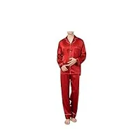 disimlarl pyjamas pour couple tachés soyeux pour hommes et femmes robe chemise à manches longues, rouge homme, l