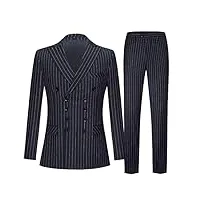 costume 2 pièces vintage à double boutonnage pour homme - rayures noires et rouges - coupe ajustée - grands revers, bleu marine, l