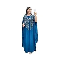 abaya dubai turquie musulmane robe femme mousseline caftan perles cardigan grande taille vêtements islamiques, 05 bleu, taille unique