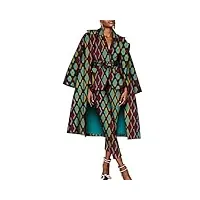 costumes africains pour femme dashiki imprimés veste, pantalon et manteau long, ensemble trois pièces, tenue ajustée avec ceinture, deux poches, fp6394 4xl