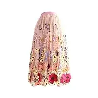 bollrllr jupe coréenne élégante pour femme - taille haute - motif floral - jupe midi plissée en tulle, 01, xxl