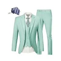 costume 3 pièces pour homme - coupe ajustée - robe de mariée tux - deux boutons - costume d'affaires - blazer, veste, pantalon avec cravate, vert menthe, tailee xs