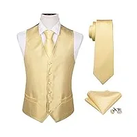 mgwye hommes gilet solide jaune gilet col en v mince costume gilet points cravate ensemble or cravate poche carré boutons de manchette