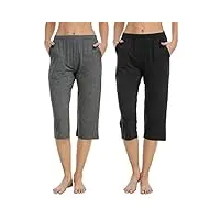 jinshi femme bas de pyjama eté shorts de nuit à modal 3/4 pantalon pantacourt femme avec poches (noir, gris foncé) taille m