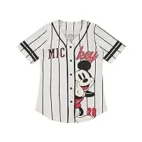disney chemise mickey mouse pour femme – mickey et minnie mouse jersey de baseball boutonnée mickey mouse, ivoire/noir, taille s