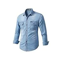 windehao chemise en jean décontractée à manches longues en coton boutonné pour homme - coupe ajustée bleu clair 5xl