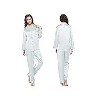mogsa pyjama pour femme printemps automne femme soie ensemble de pyjama 2 pièces uni boutons sur le devant pantalon combinaison pour dames salopette pour dames bleu ciel clair, xs