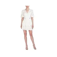 bcbgmaxazria mini robe col en v manches bouffantes coton avec œillets, blanc crème, 40 femme