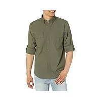 brooks brothers chemise safari boutonnée à manches longues en toile de coton extensible pour homme, vert foncé, taille m