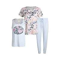 lucky brand pyjama pour femme - 3 pièces hacci sleepwear débardeur, t-shirt et joggeurs (taille : s-xl), fleurs douces, s