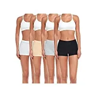 wirarpa boxer femme shorty femmes panty coton short caleçon avec entrejambe large coton lot de 4 noir/gris chiné/blanc/nude taille l