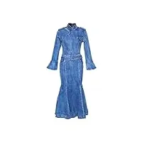 robe en jean pour femme - longue mi-mollet - grande taille - manches évasées - robe de printemps, bleu, s
