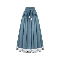 scarlet darkness femmes renaissance maxi jupe rétro Élastique taille haute dentelle ourlet a-line jupe, gris bleu 248a22-9, 44