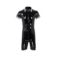 feoya body homme sexy cuir verni bodysuit ouvert wetlook combinaison zipper justaucorps wetlook lingerie vêtements de nuit clubwear b1 l