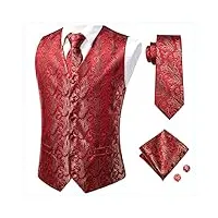 soie jacquard hommes gilet slim fit gilet cravate mouchoir boutons de manchette ensemble hommes costume formel mariage affaires (couleur: rouge, taille: l) (rouge m)